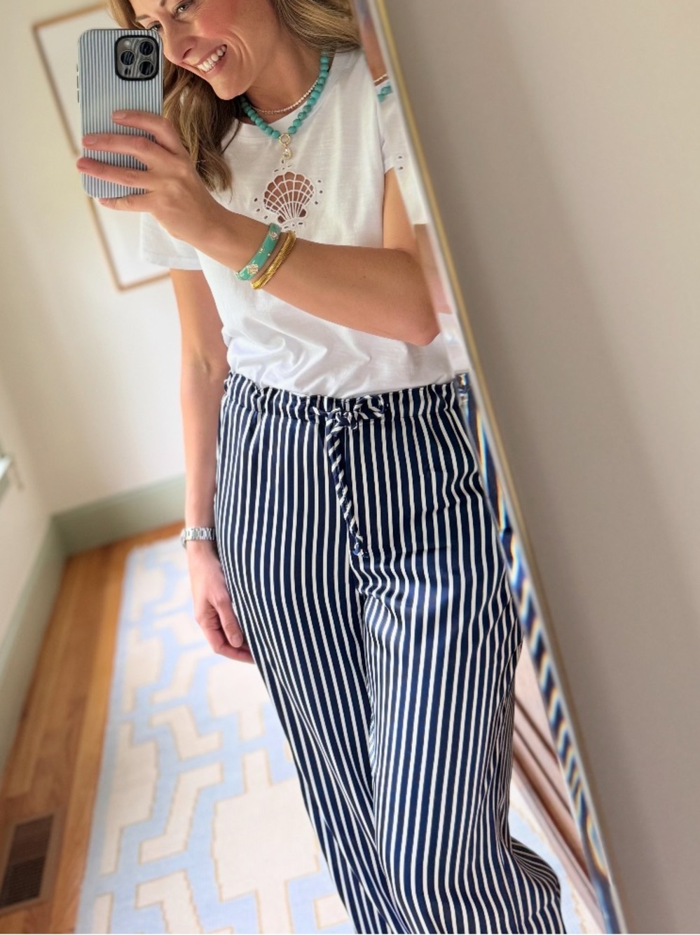 Talbots Navy and White Vertical Stripe High-Rise Pants